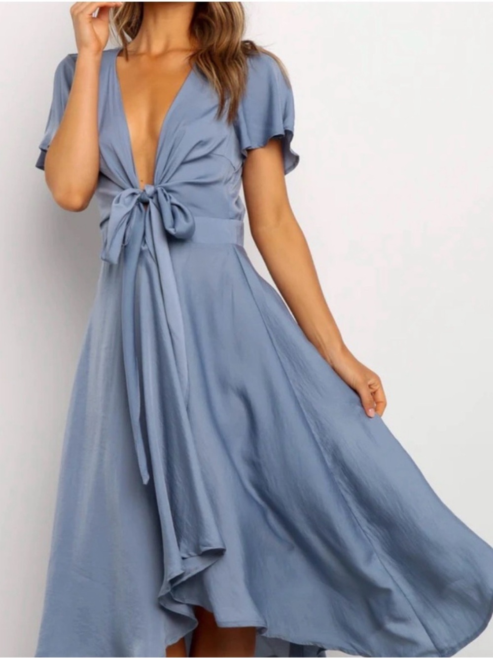 Petal + Pup Monrose Blue Tie-Front High-Low Dress